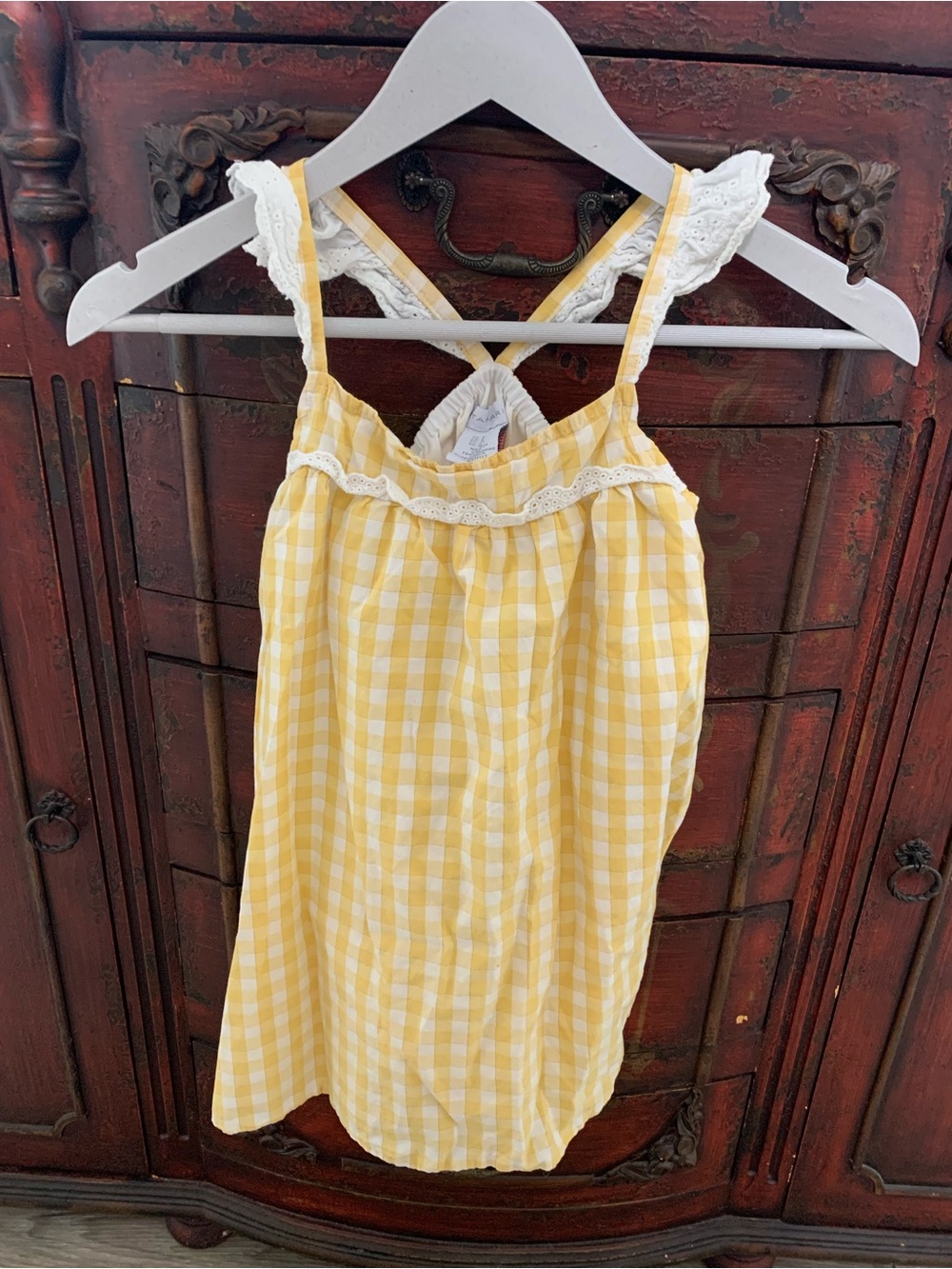 Tahari Yellow and White Gingham Girls Dress